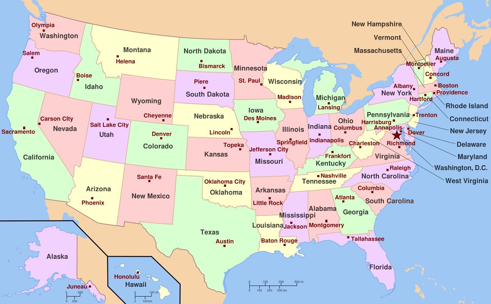Clean-And-Large-Map-of-the-united-states-capital-and-cities